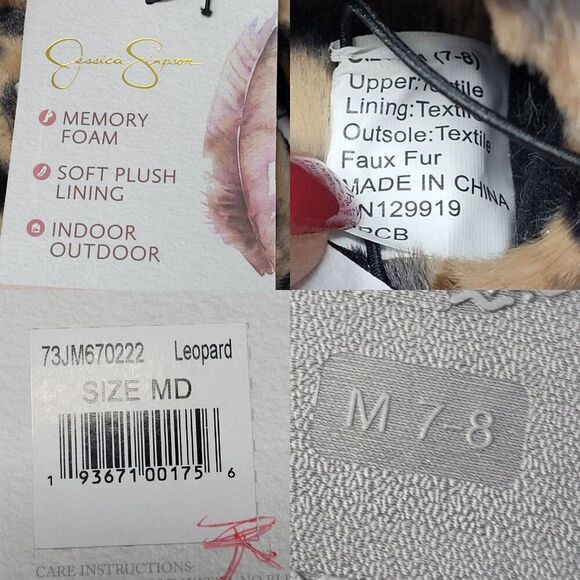 Jessica Simpson Leopard Print Memory Foam Slippers M (7-8)‎ Womens Faux Fur - Picture 3 of 8